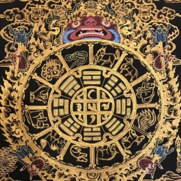 Black and Gold Tibetan Astrology Calendar Thangka Painting