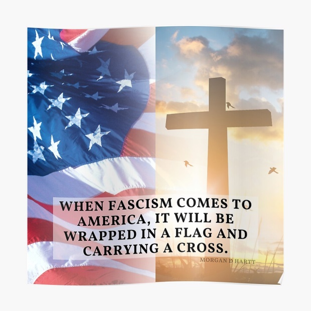 WHEN FASCISM COMES TO AMERICA, IT WILL BE WRAPPED IN A FLAG AND CARRYING A CROSS." Sticker for Sale by mdhartt | Redbubble