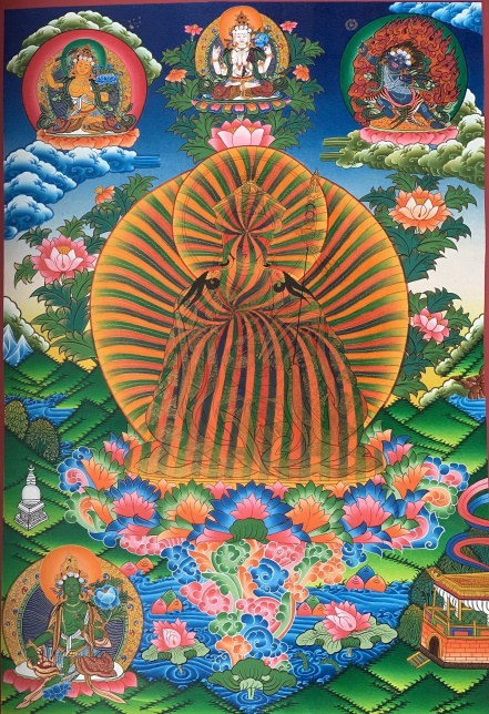 Hand-painted Guru Rinpoche, Padmasambhava , Rainbow Body, Tibetan Thangka Painting 18 x 24-Inch - GorkhaNepal.com