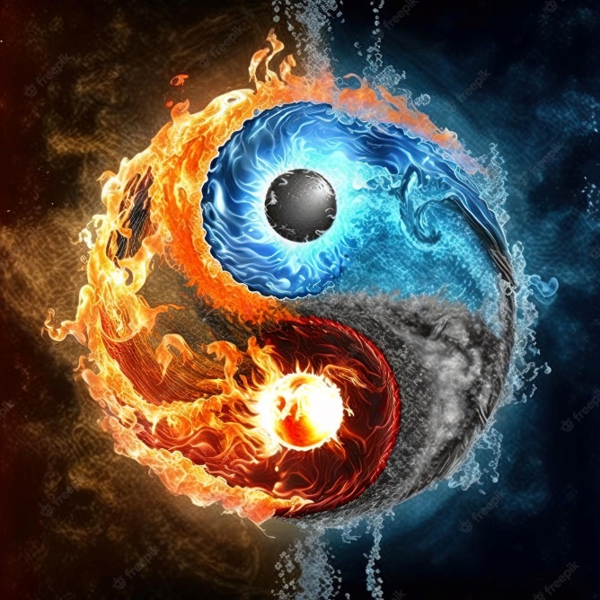 Premium Photo | Yin and yang made of fire and water. symbol of harmony