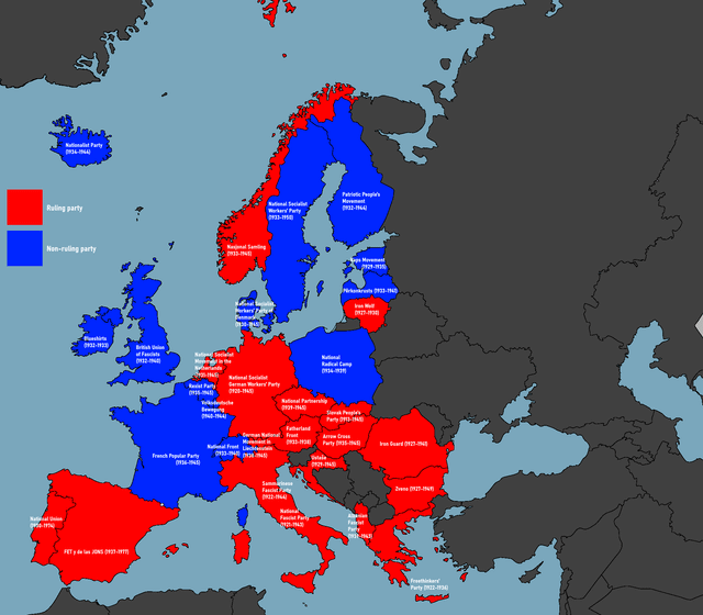 r/MapPorn - Pre-1945 fascist movements in Europe