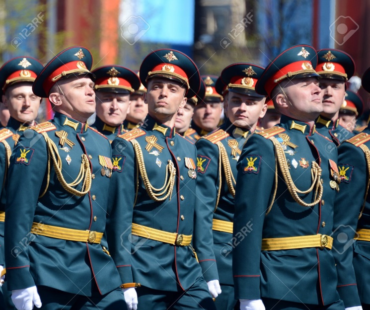 Officers Of The Combined Arms Army Of The Armed Forces Of The Russian Federation On The General Parade Rehearsal In Red Square In Honor Of Victory Day. Stock Photo, Picture and Royalty