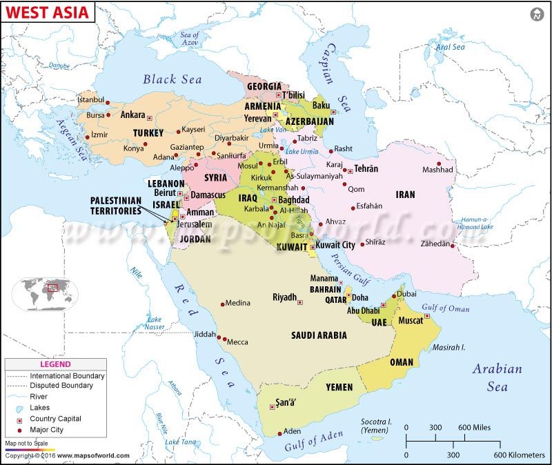 Western Asia Map, Map of Western Asia Countries