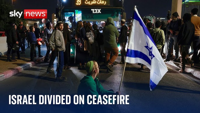 Hundreds of Israelis protest against ceasefire which they say is 'surrender' to Hamas