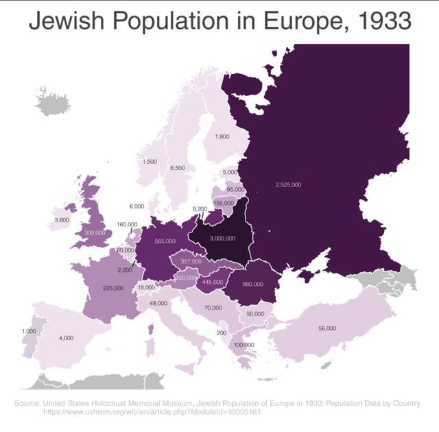 r/MapPorn - Jewish population in Europe, 1933 compared to 2015.