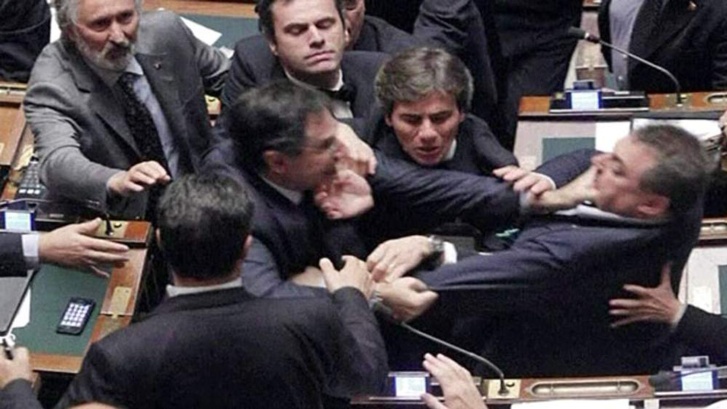 Fist Fight Breaks Out In Italy Parliament | World News | Sky News