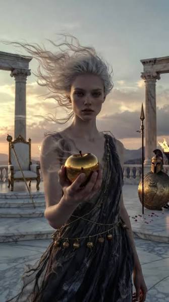 Eris: The Goddess of Chaos Begins It All, Eris, goddess of discord, casts the golden apple—igniting pride, fate, and an inevitable divine clash., One word on gold… and eternity begins to divide., ...