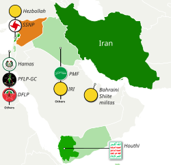 Map of Iran and the Axis of Resistance in West Asia